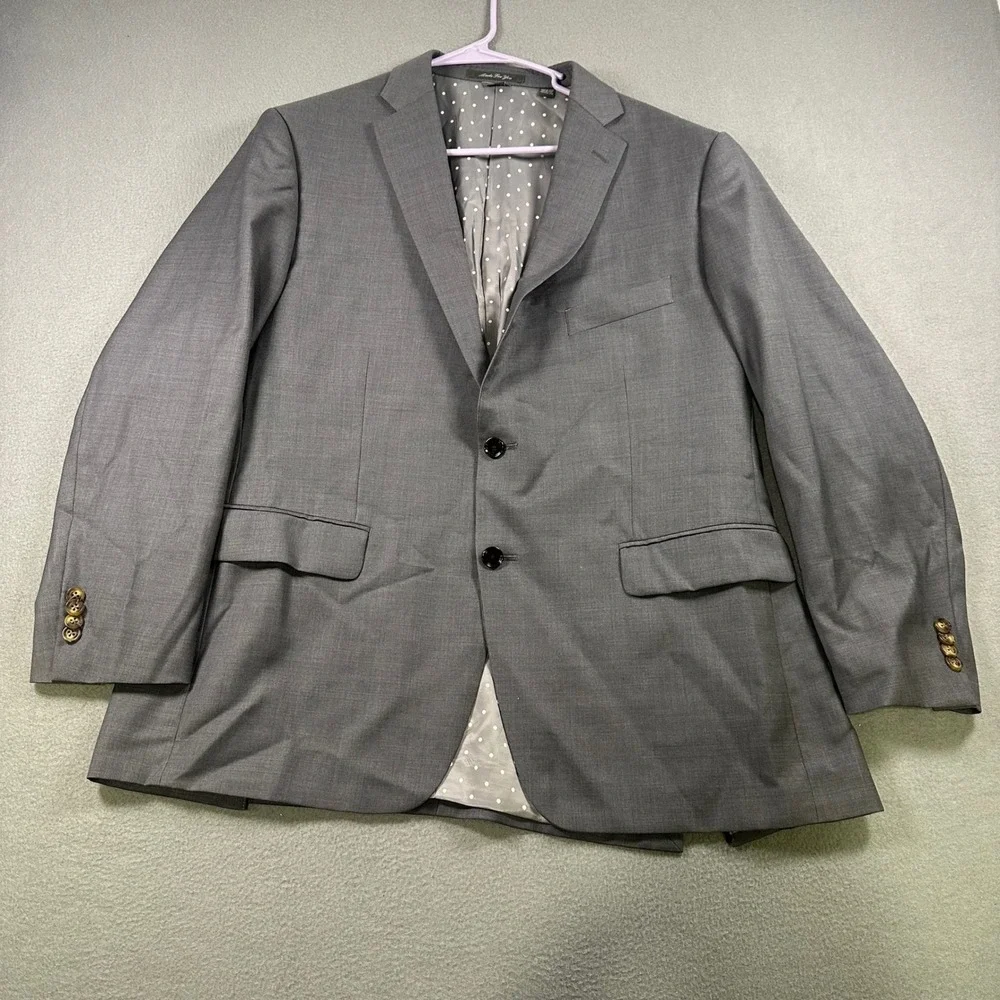 Indochino Made For You Mens 100% Wool Blazer Jacket Gray Polka Dot Lining 47R